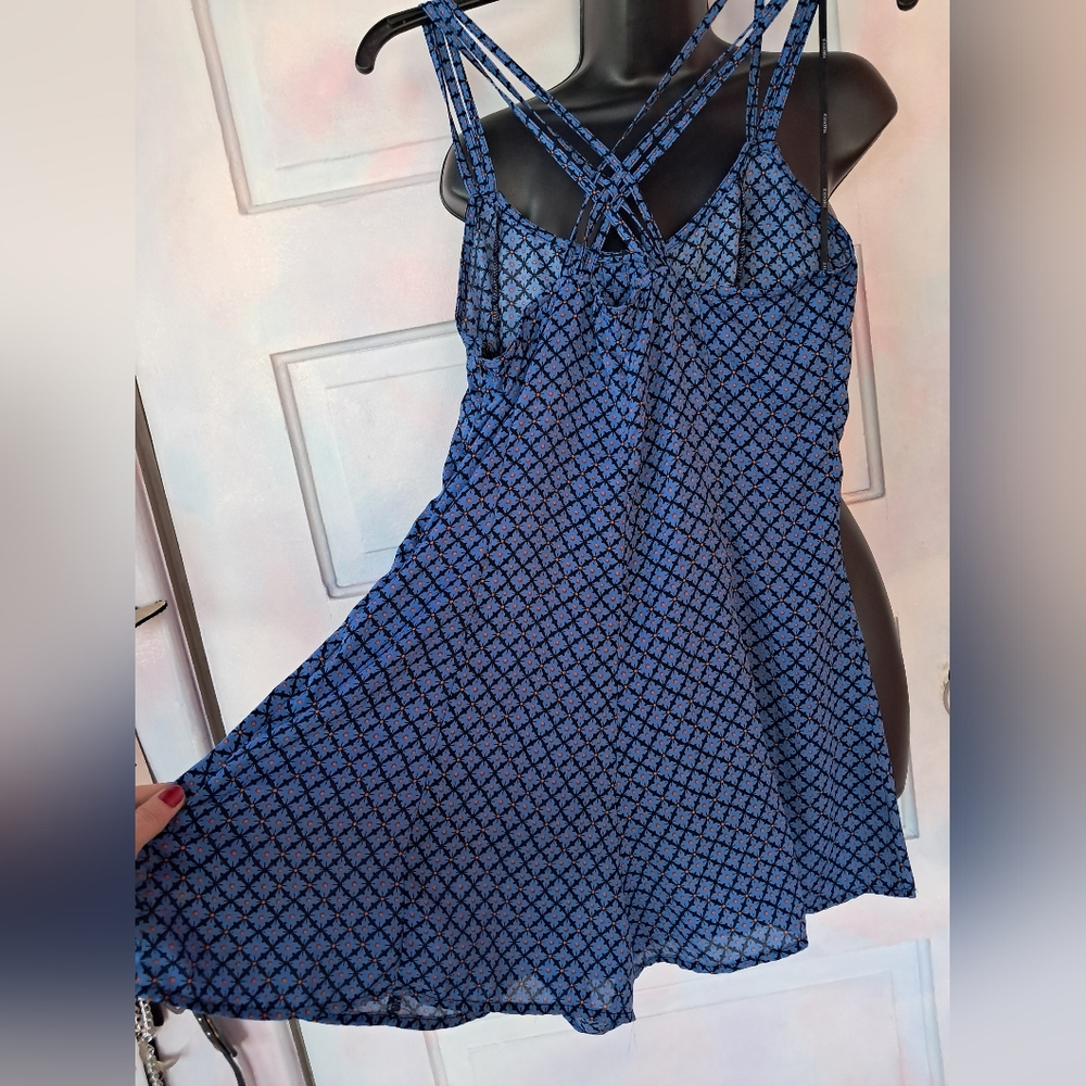 Blue Strappy Romper Side Zipper, Soft! Geometrical Polka Dot Design! So Cute - Picture 7 of 9